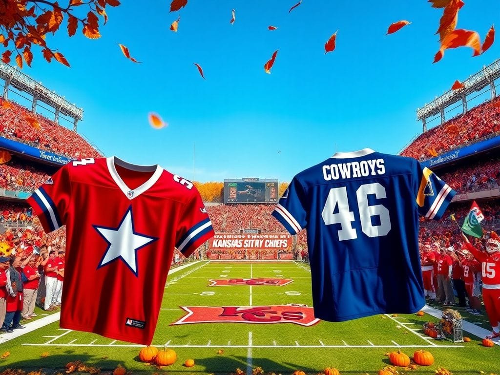 Flick International Vibrant football stadium showcasing Dallas Cowboys and Kansas City Chiefs jerseys