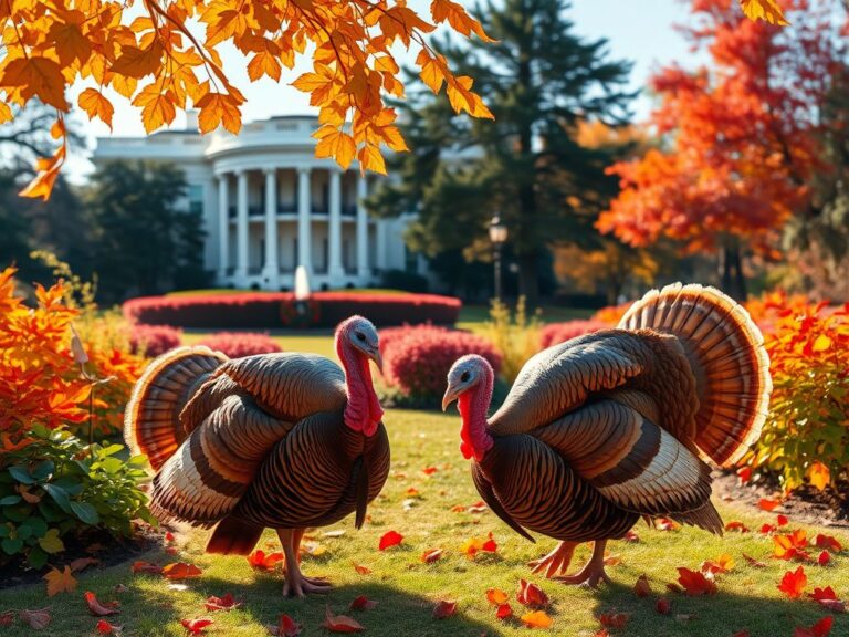 Flick International Two turkeys named Gobble and Waddle in the White House Rose Garden during autumn
