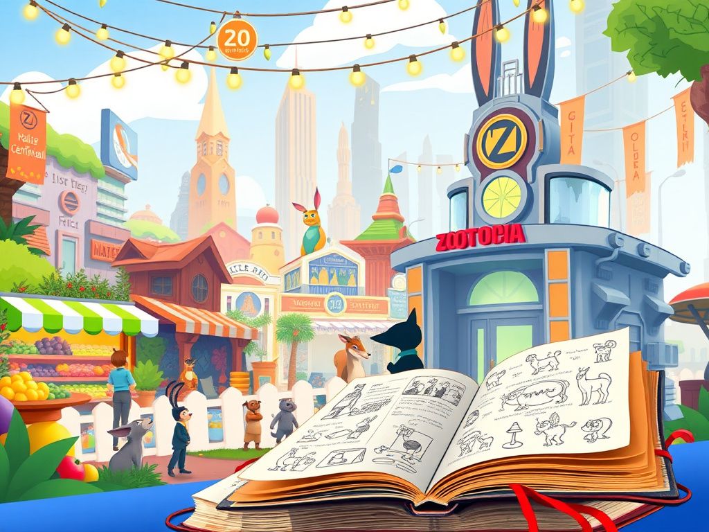 Flick International A vibrant cityscape from 'Zootopia 2' showcasing animal habitats and a bustling marketplace