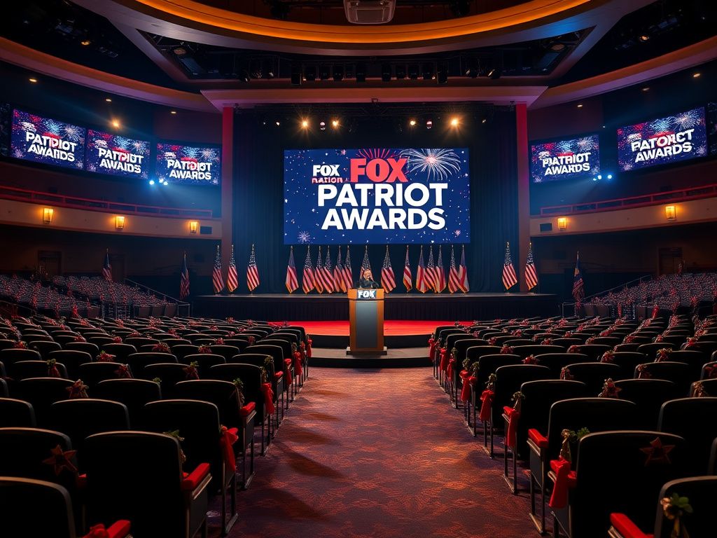 Flick International Awards ceremony ambiance showcasing patriotic decorations and a grand stage setting