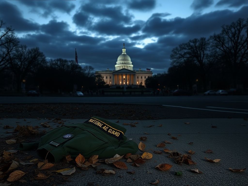 Flick International A deserted Washington, D.C. landscape at twilight featuring a National Guard uniform on the ground