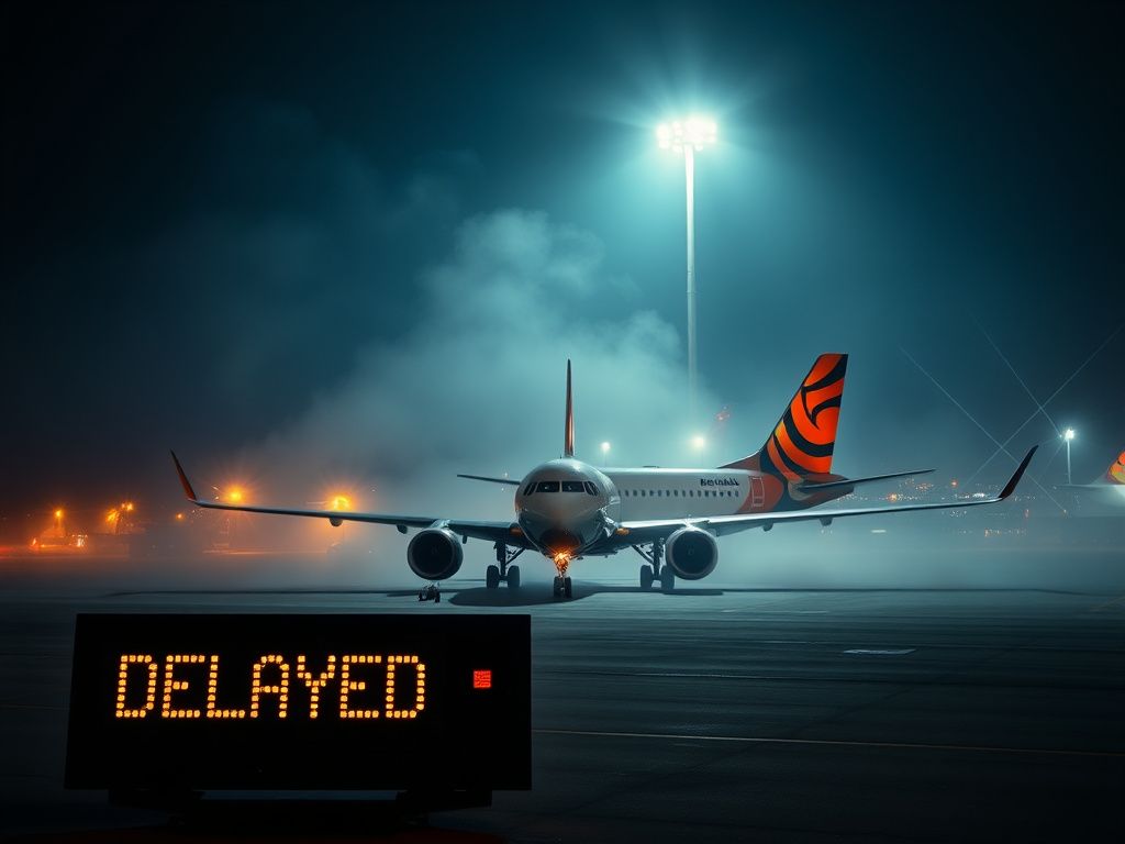 Flick International Grounded Cincinnati Bengals team airplane on tarmac under airport lights