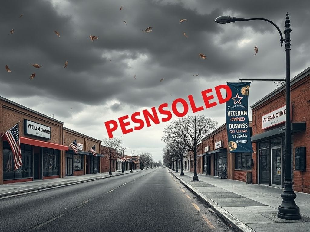 Flick International Deserted small business street with closed shopfronts representing veteran-owned enterprises