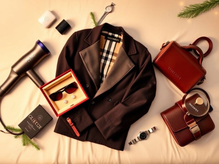 Flick International Luxurious flat lay of Black Friday products including Dyson hair dryer, Gucci sunglasses, and Le Creuset cookware