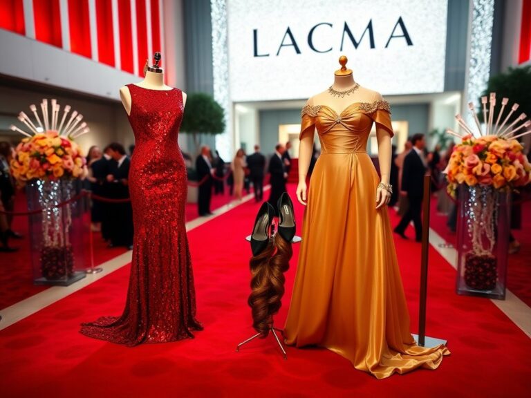 Flick International Elegant red and gold designer dresses at LACMA's Art + Film Gala