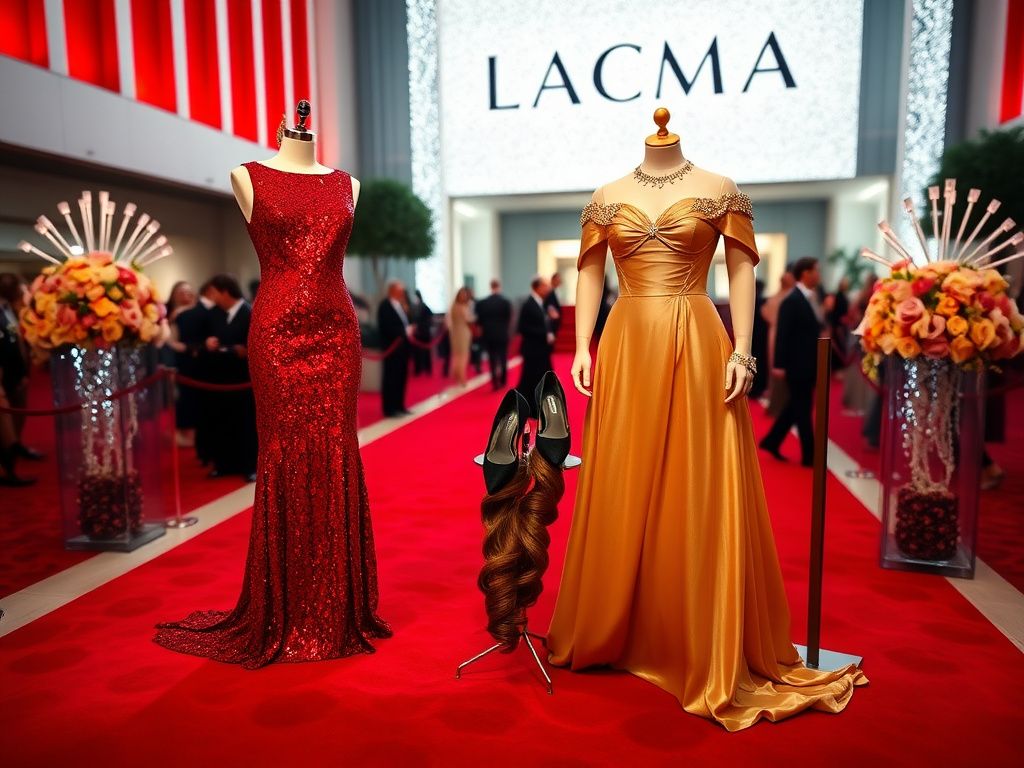 Flick International Elegant red and gold designer dresses at LACMA's Art + Film Gala