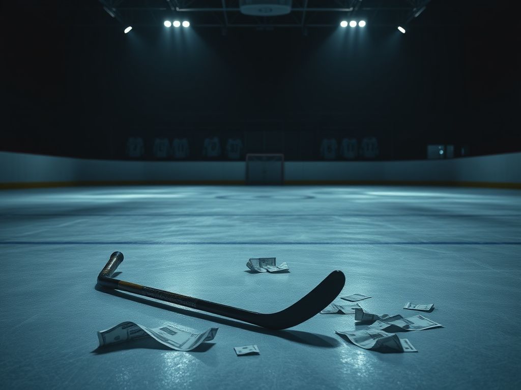 Flick International A broken hockey stick and empty ice rink symbolizing betrayal and loss