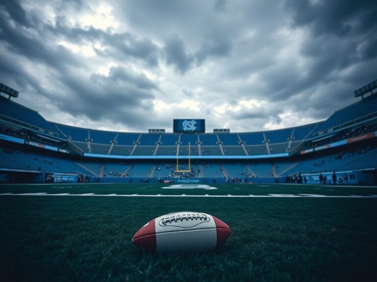 Flick International Dramatic view of a partially empty Carolina Blue stadium under cloudy skies