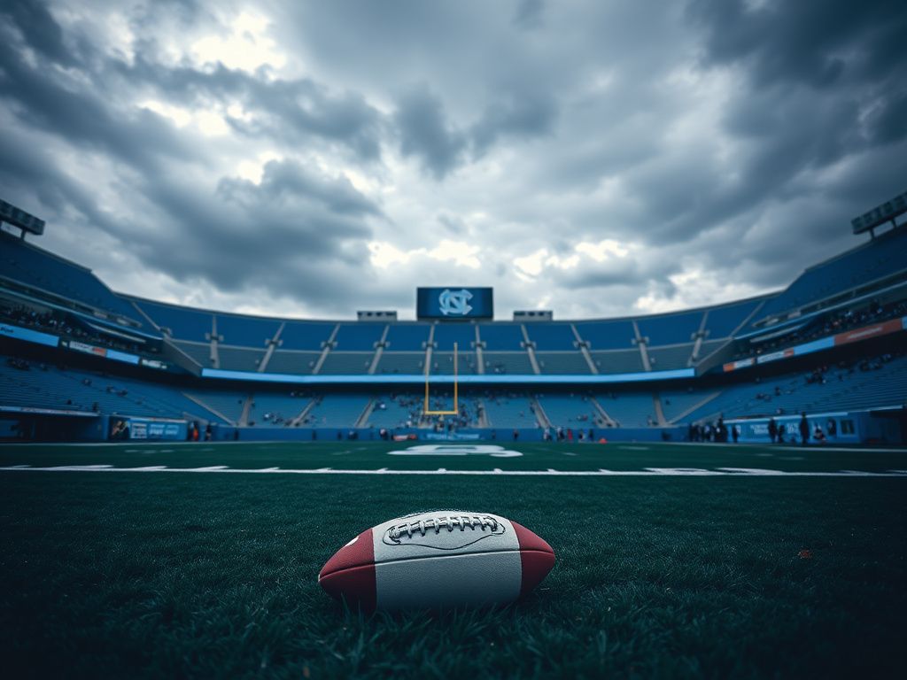 Flick International Dramatic view of a partially empty Carolina Blue stadium under cloudy skies