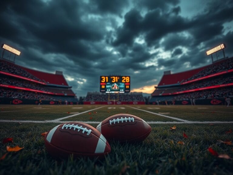 Flick International Football field marked in red and gold with a deflated football representing the Kansas City Chiefs' playoff challenges