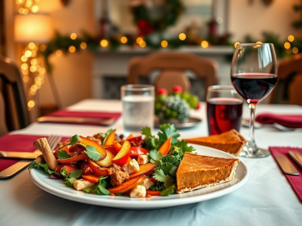 Flick International A balanced table setting featuring healthy food options and festive decorations