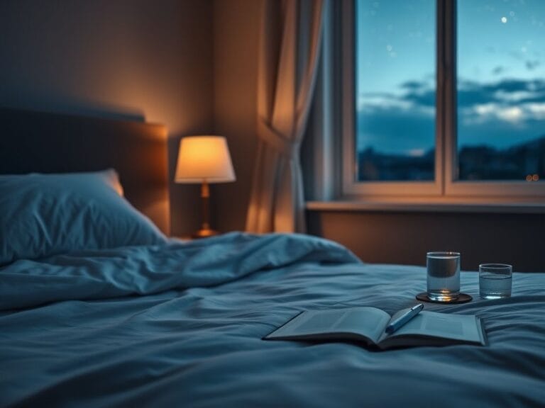 Flick International Serene bedroom scene at dusk with a neatly made bed and warm lighting