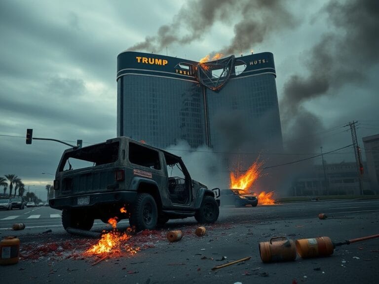 Flick International Aftermath of explosion showing charred Tesla Cybertruck outside Trump International Hotel in Las Vegas