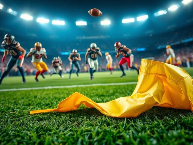 Flick International Close-up of a yellow penalty flag on a football field symbolizing controversy over pass interference calls