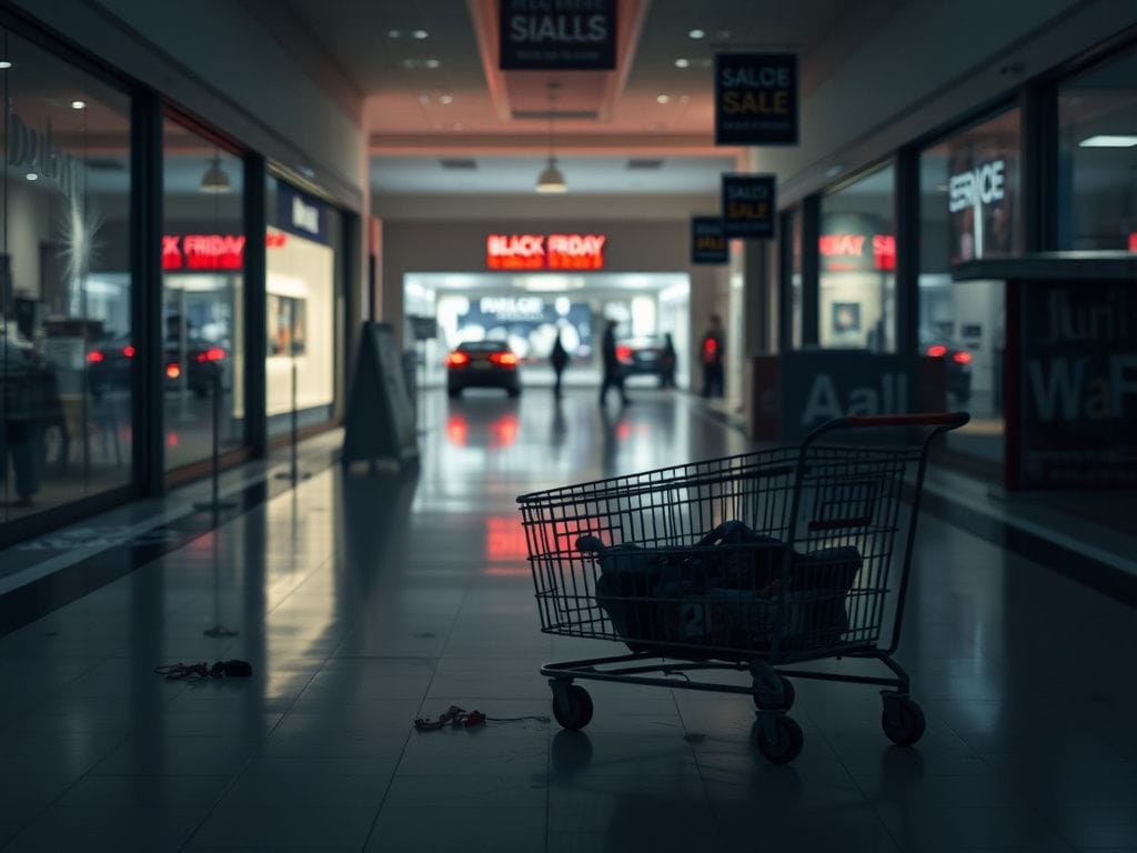 Flick International somber interior of Valley Fair Mall after shooting incident on Black Friday
