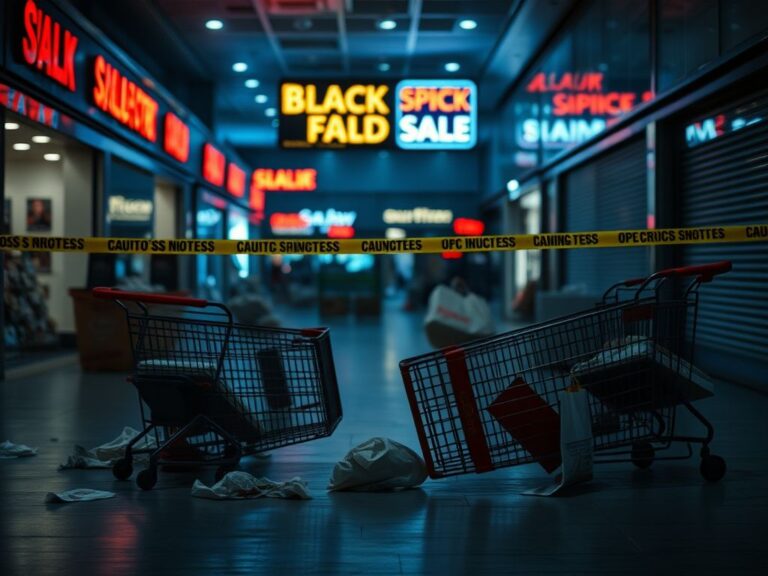 Flick International dimly lit shopping mall interior showing chaos after gunshots on Black Friday
