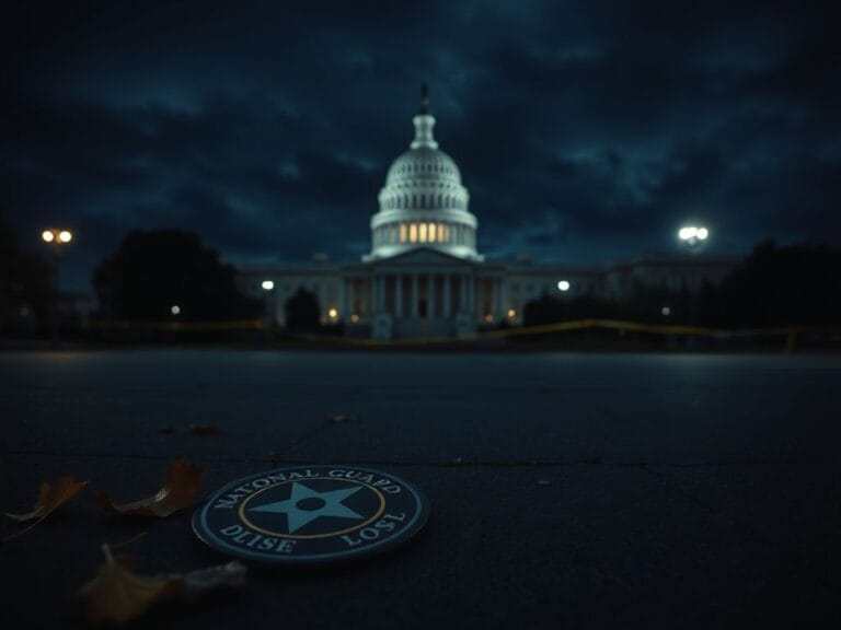 Flick International Nighttime view of the U.S. Capitol building with a national guard emblem on the ground