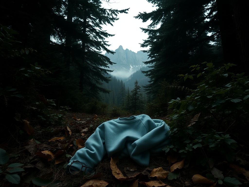 Flick International Dense wooded area with discarded sweatshirt and eyeglasses suggesting a fugitive's escape.