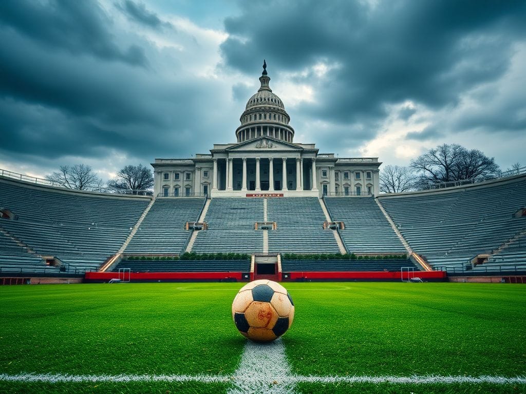 Flick International Aerial view of the Kennedy Center in Washington, D.C. with an empty soccer field symbolizing Iran's World Cup boycott.