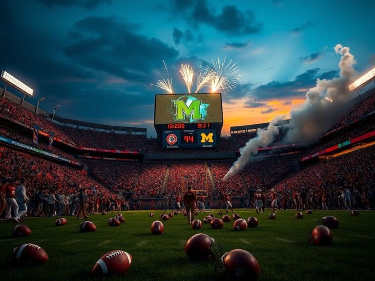 Flick International Packed stadium at college football rivalry game featuring Ohio State and Michigan colors