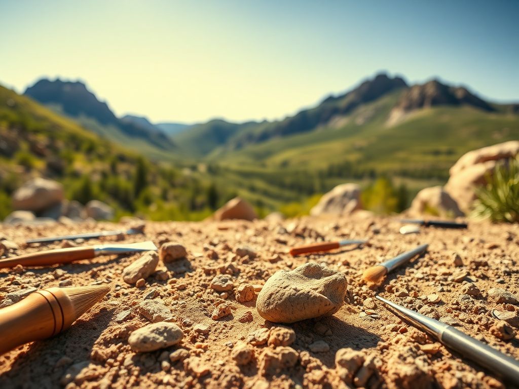 Flick International Partially unearthed 150-million-year-old dinosaur fossil in Montana's rugged landscape