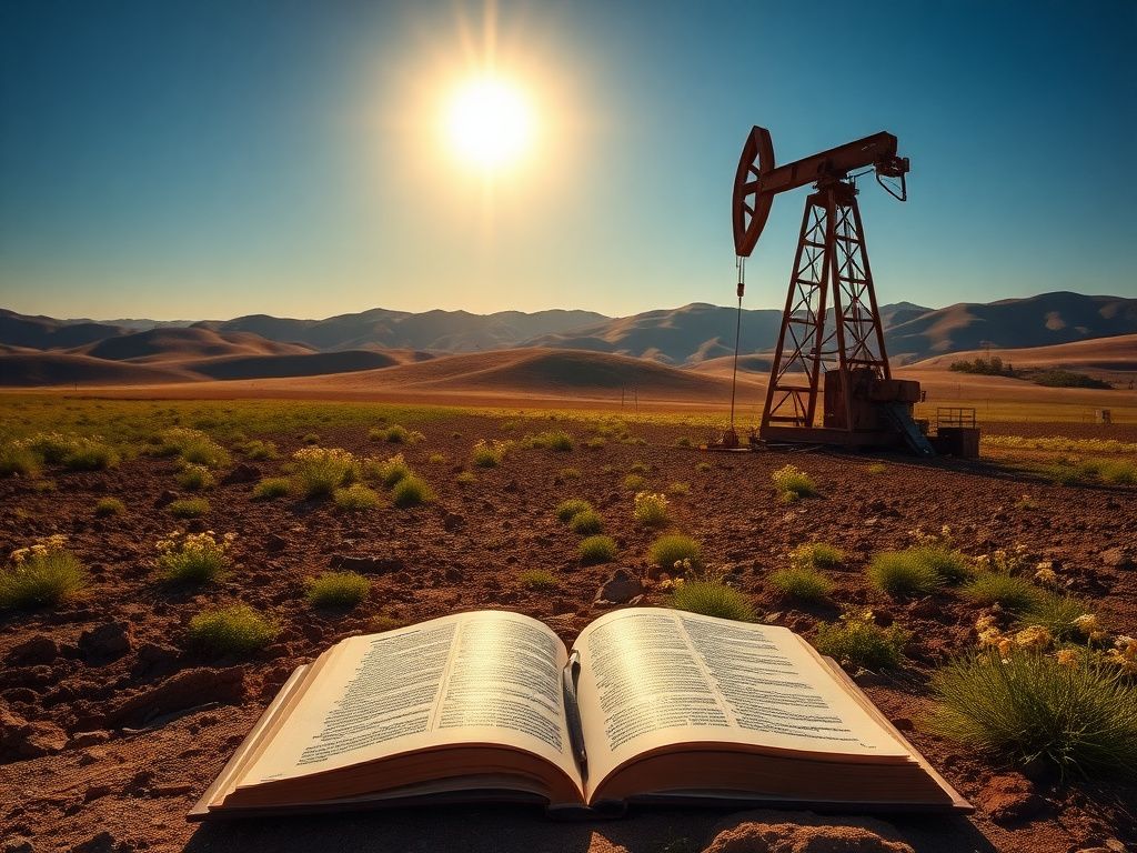 Flick International Abandoned oil drilling rig amidst a picturesque landscape symbolizing faith and hope