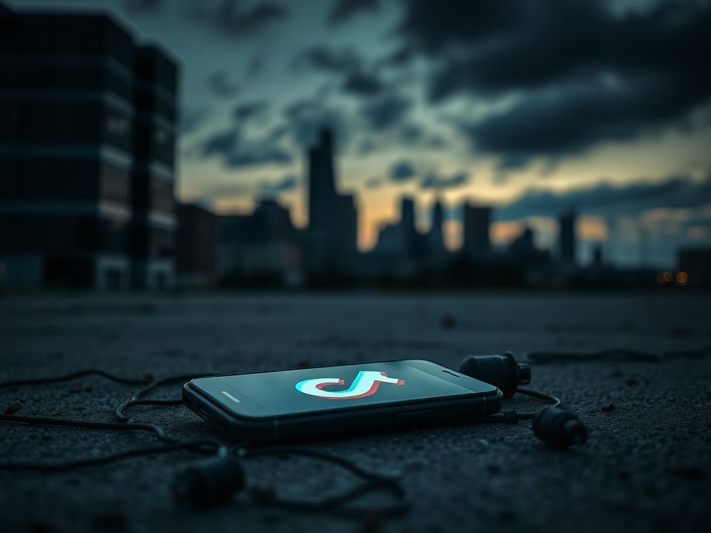 Flick International Dark urban landscape at dusk with blurred Fort Worth skyline and ominous elements
