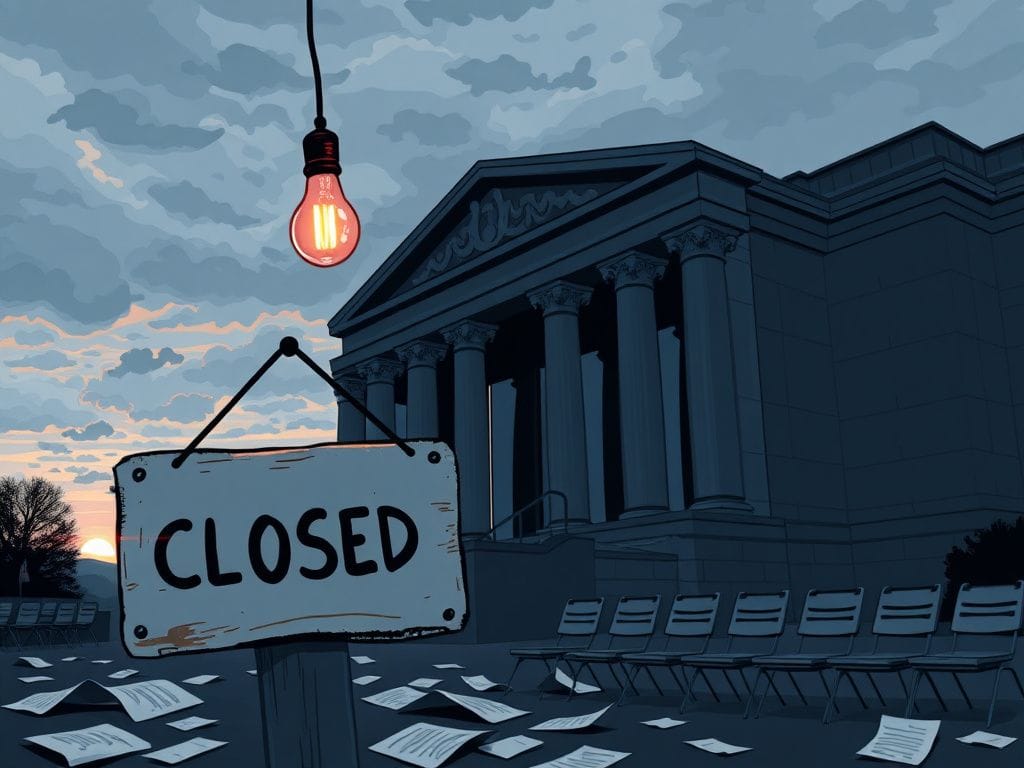 Flick International Conceptual illustration of a government building symbolizing ongoing government shutdown