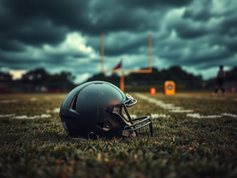 Flick International Football helmet on the ground during a heated game in the Michigan-Ohio State rivalry