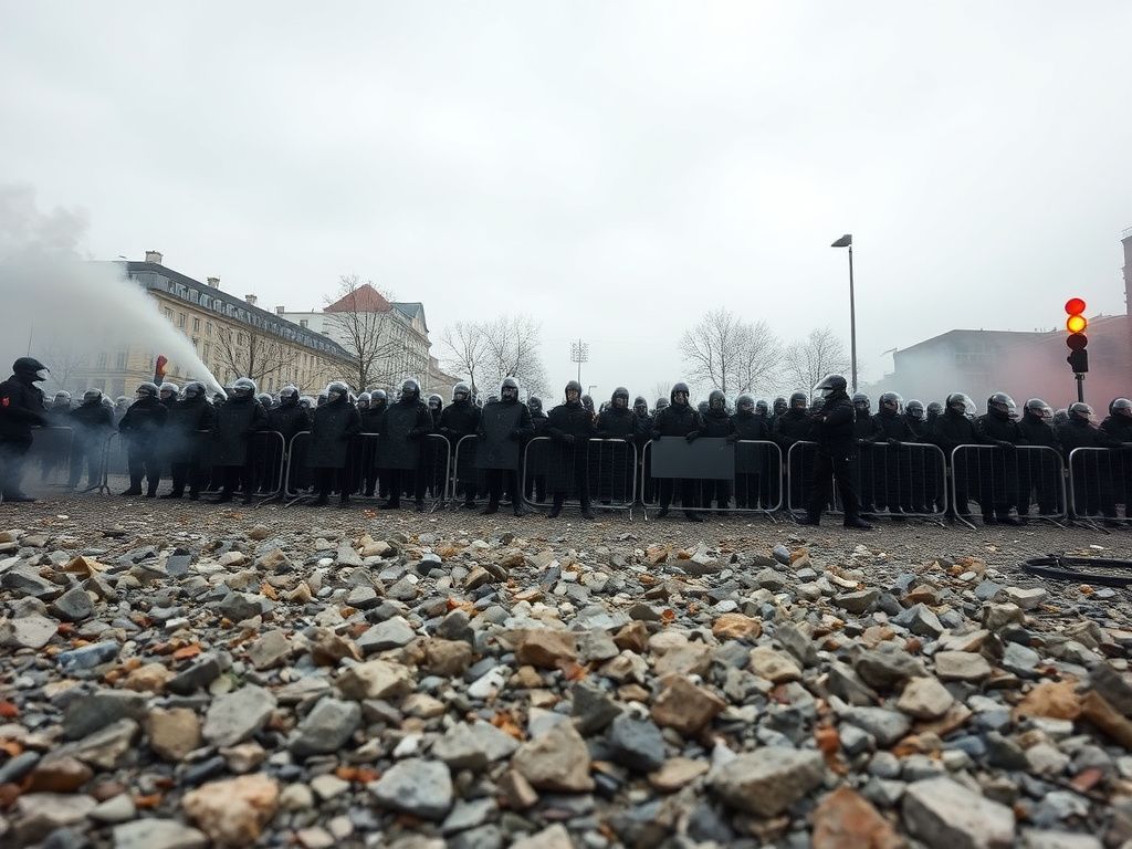 Flick International Chaotic protest scene in Giessen, Germany during Antifa demonstration
