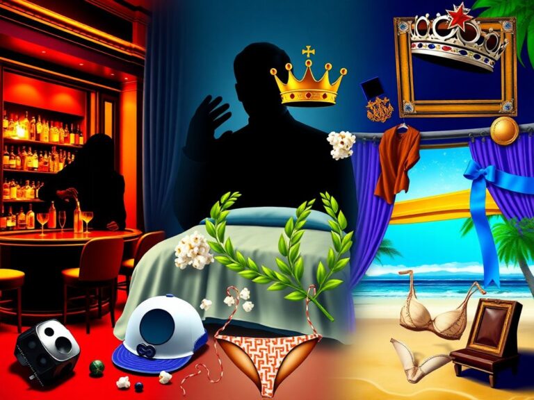 Flick International A vibrant collage depicting the entertainment world with elements representing Tara Reid, Guy Fieri, Meghan Markle, Eddie Murphy, Kate Middleton, Jessica Alba, and 'Everybody Loves Raymond'.