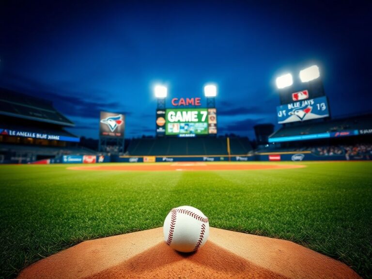 Flick International Dramatic baseball field under stadium lights with Shohei Ohtani on the pitcher's mound for Game 7.
