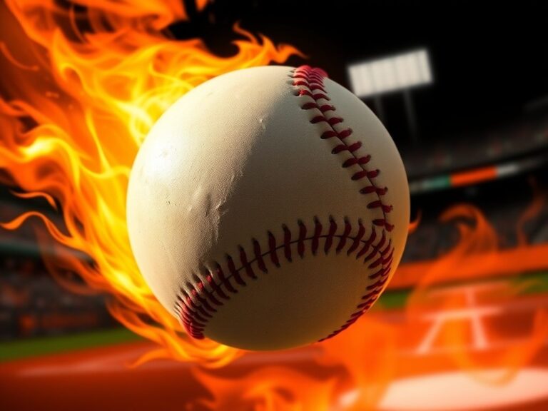 Flick International A dynamic close-up of a baseball with blazing shadows symbolizing speed and power, representing the intensity of baseball.