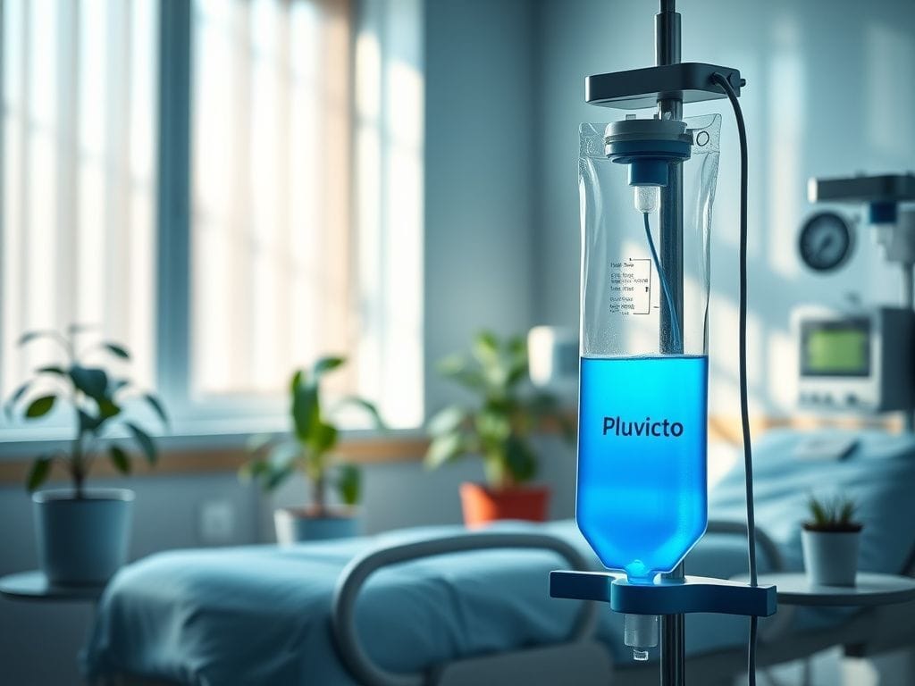 Flick International Infusion room with Pluvicto IV bag and soothing atmosphere