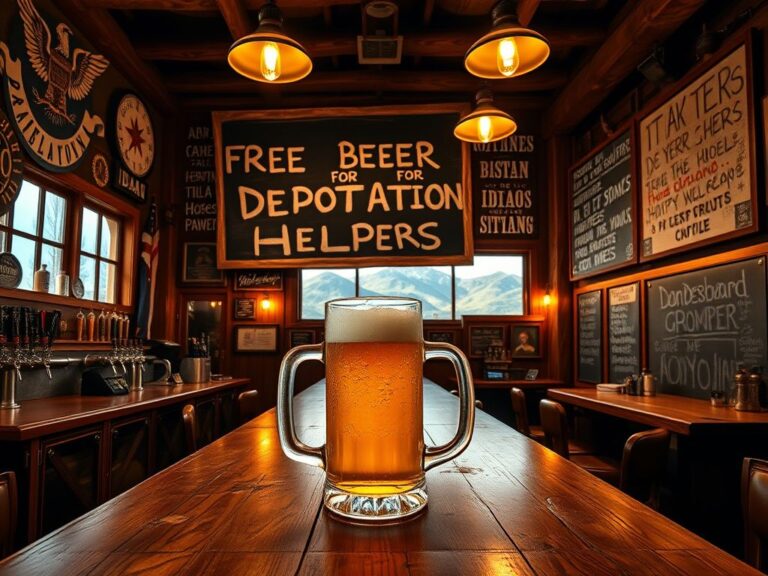 Flick International A rustic saloon interior showcasing a vibrant bar scene with patriotic and dissenting decor.