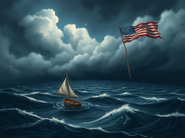 Flick International Dark, stormy sky over a turbulent ocean with an abandoned boat symbolizing impending conflict and uncertainty.