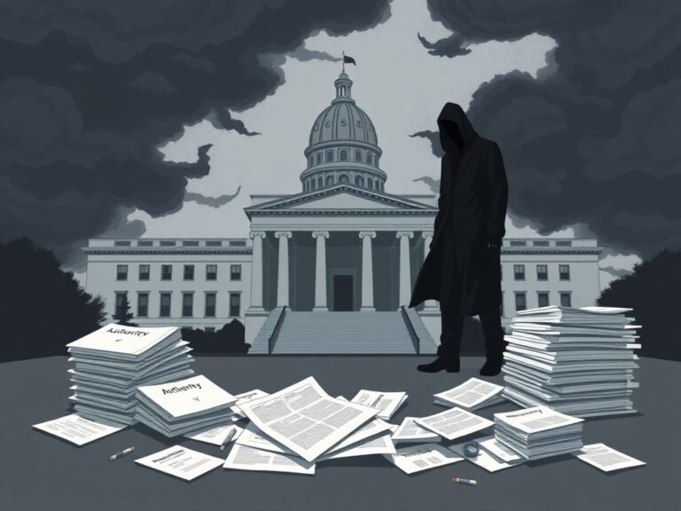 Flick International A government building in Minnesota surrounded by dark clouds, symbolizing tension and unrest.