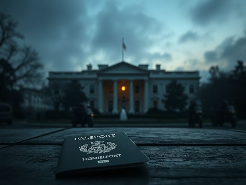 Flick International Close-up of an Afghan passport on a table near the White House
