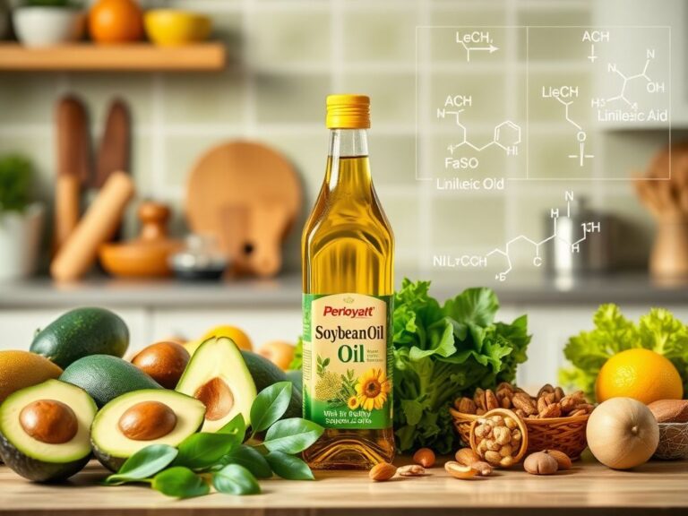 Flick International A vibrant kitchen countertop with soybean oil and fresh healthy ingredients