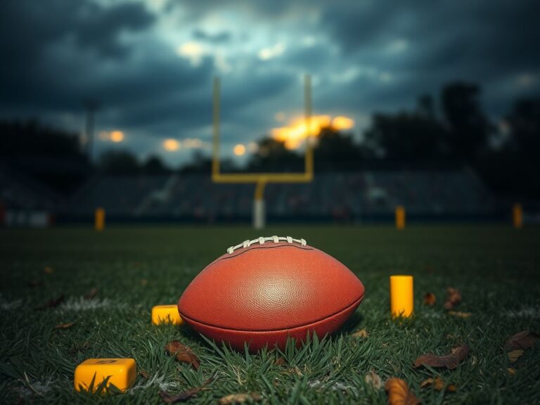 Flick International A dramatic football field scene with a partially visible football and blurred goalpost in the background