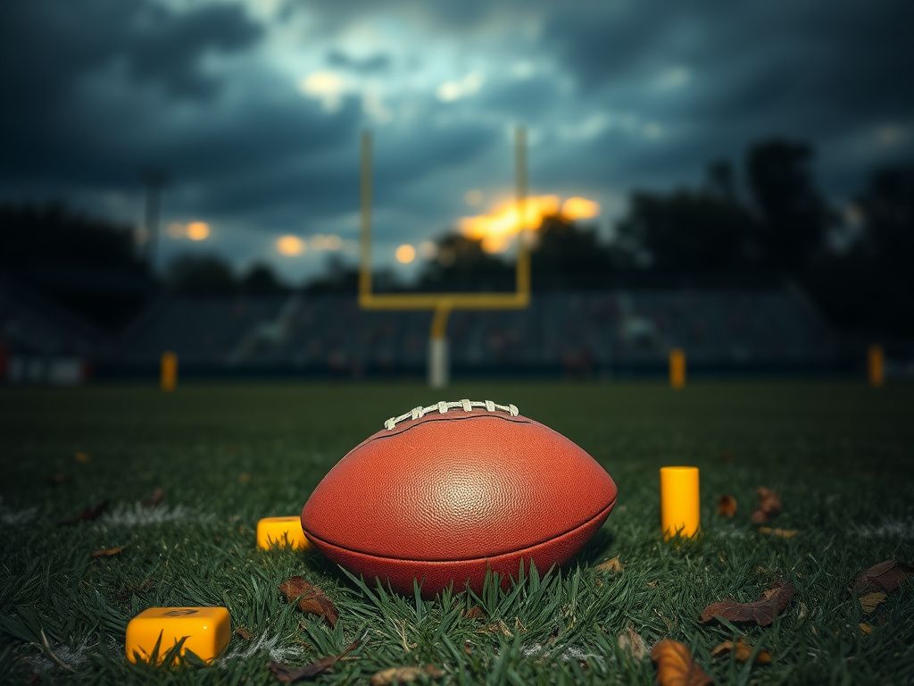 Flick International A dramatic football field scene with a partially visible football and blurred goalpost in the background