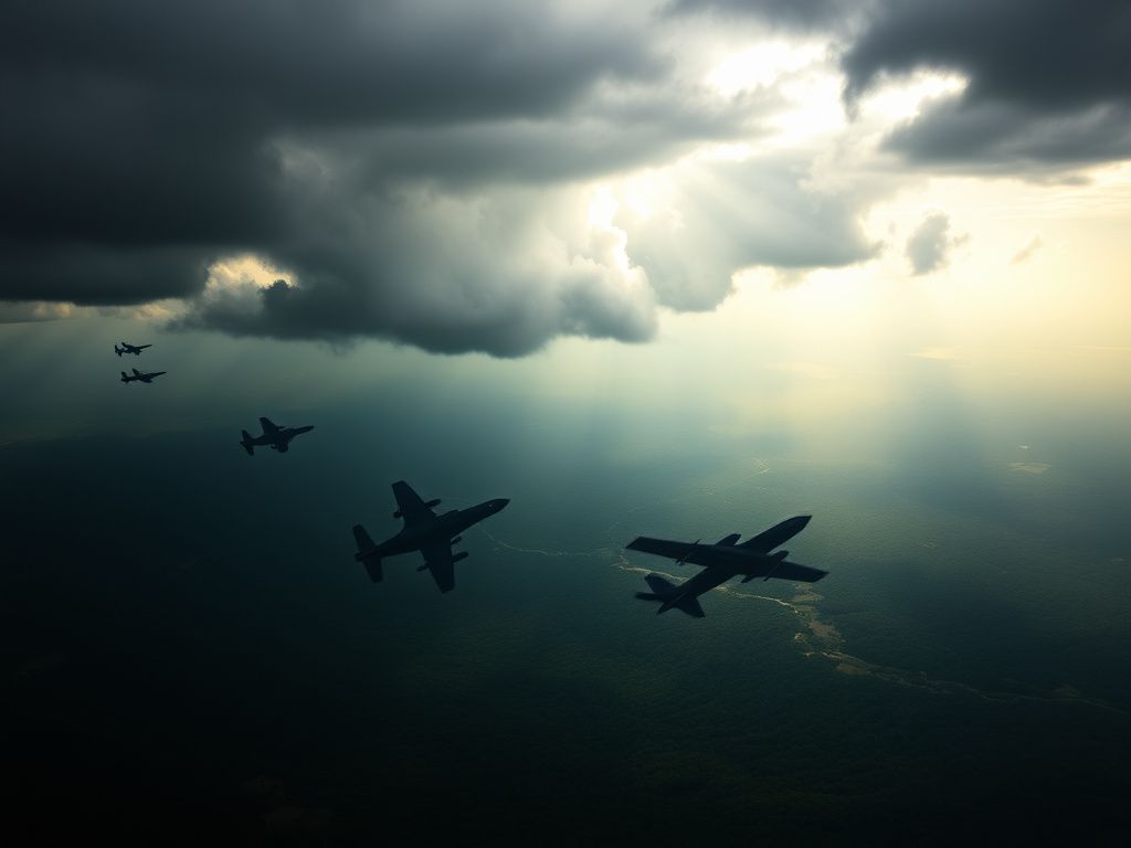 Flick International Aerial view of Venezuela's landscapes with military aircraft