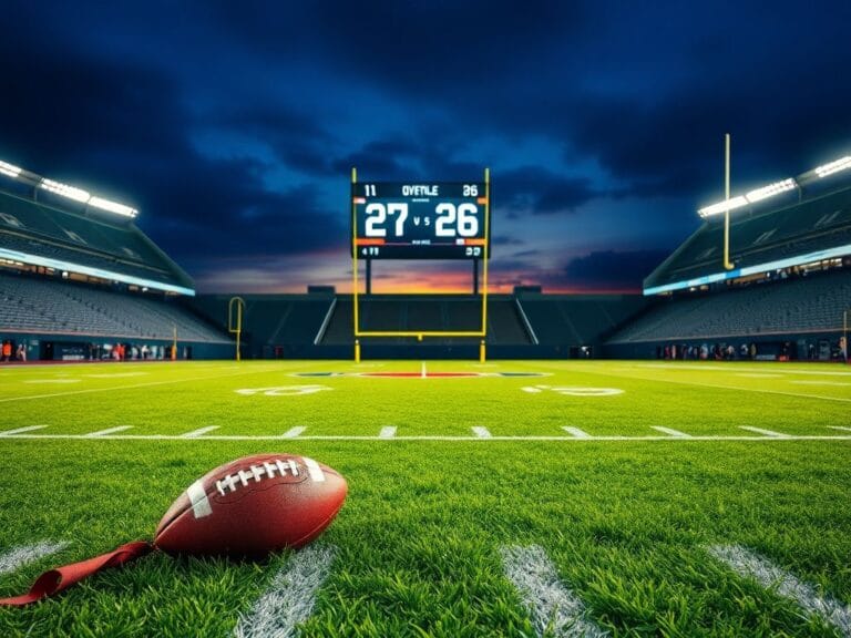 Flick International Dramatic scene of a football field illuminated at night during overtime