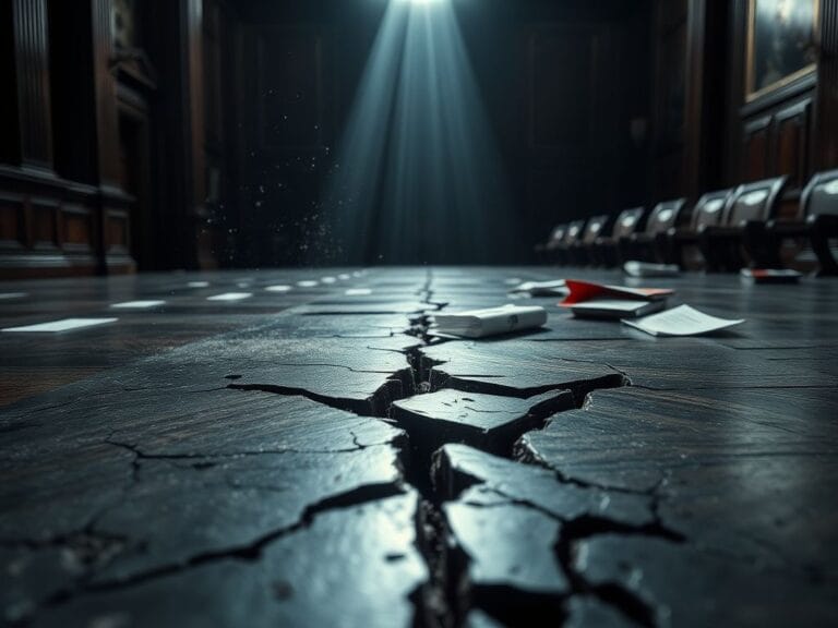 Flick International Close-up of the cracked Senate chamber floor symbolizing political divide