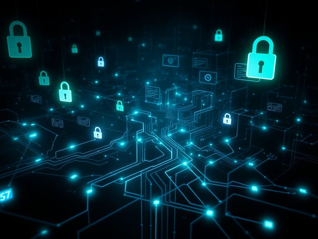 Flick International A dark and mysterious representation of the dark web with interconnected nodes and symbols of cybersecurity.