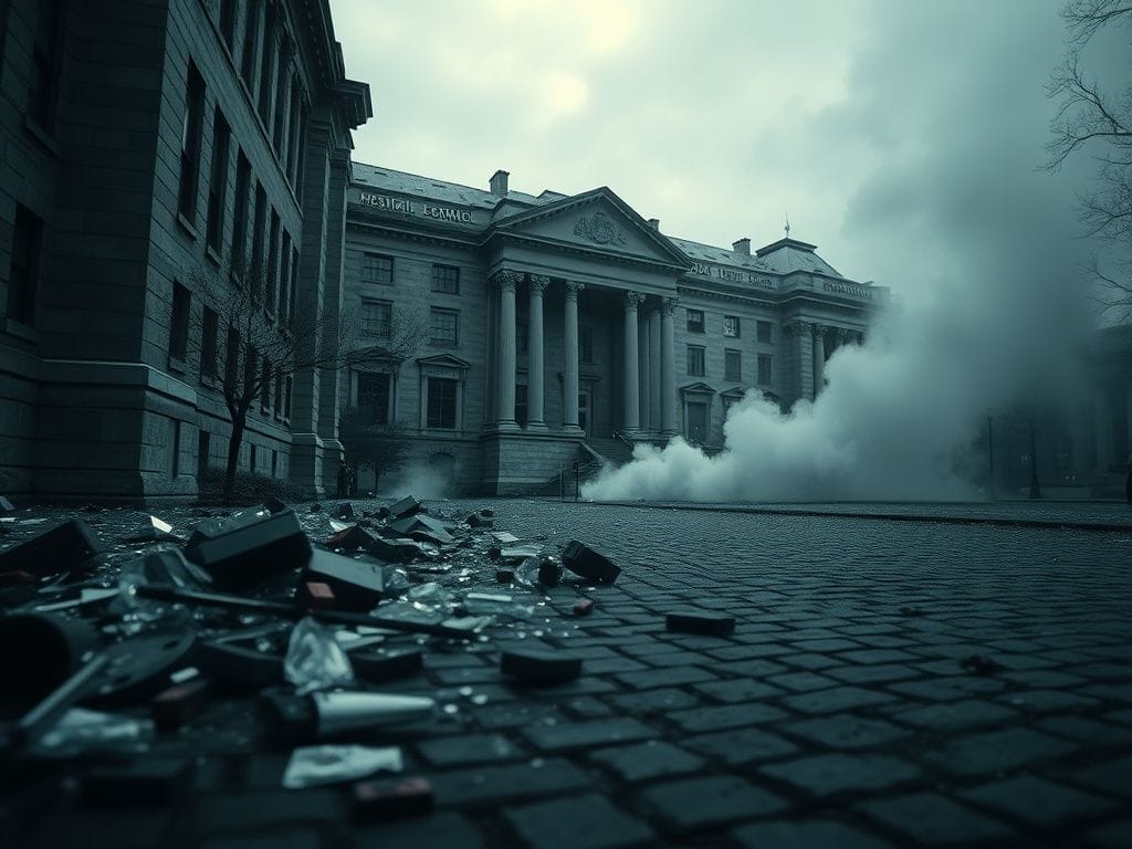 Flick International Aftermath of an explosion at Harvard Medical School showing damage and debris