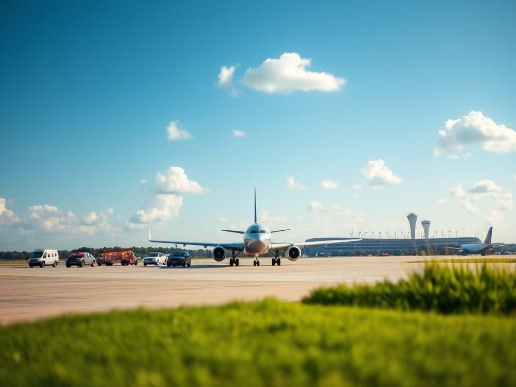 Flick International Serene view of a United Airlines aircraft at Reagan National Airport under clear blue skies