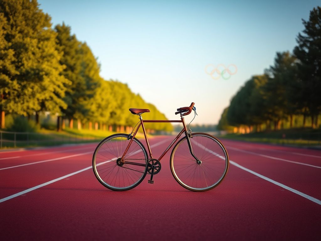 Flick International Vintage racing bicycle on a serene cycling track, symbolizing endurance and history in sports