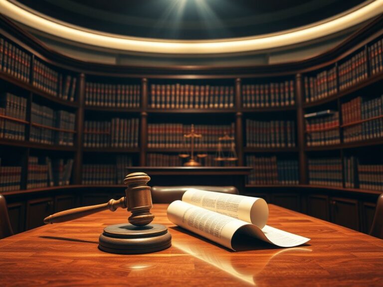 Flick International Dramatic courtroom scene with gavel and impeachment scroll