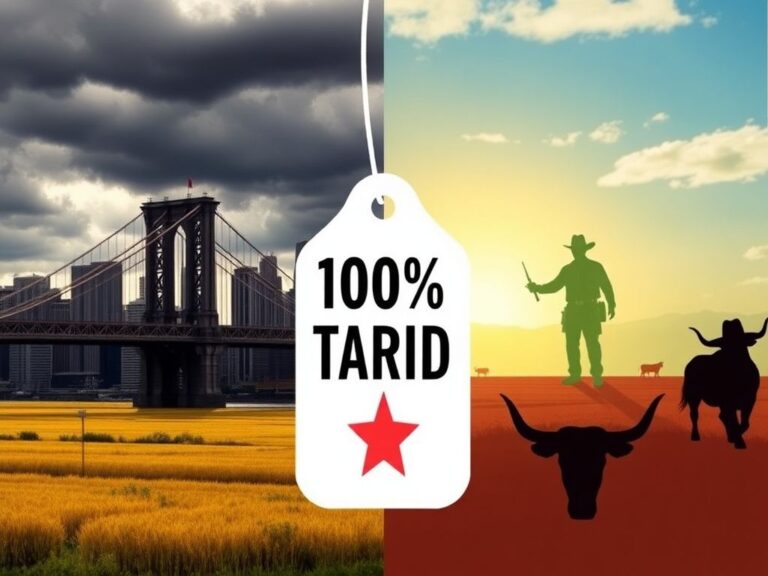 Flick International A split-scene image showing the contrasting cultures of New York City and Texas, featuring iconic NYC elements on one side and a sunny Texan landscape on the other.